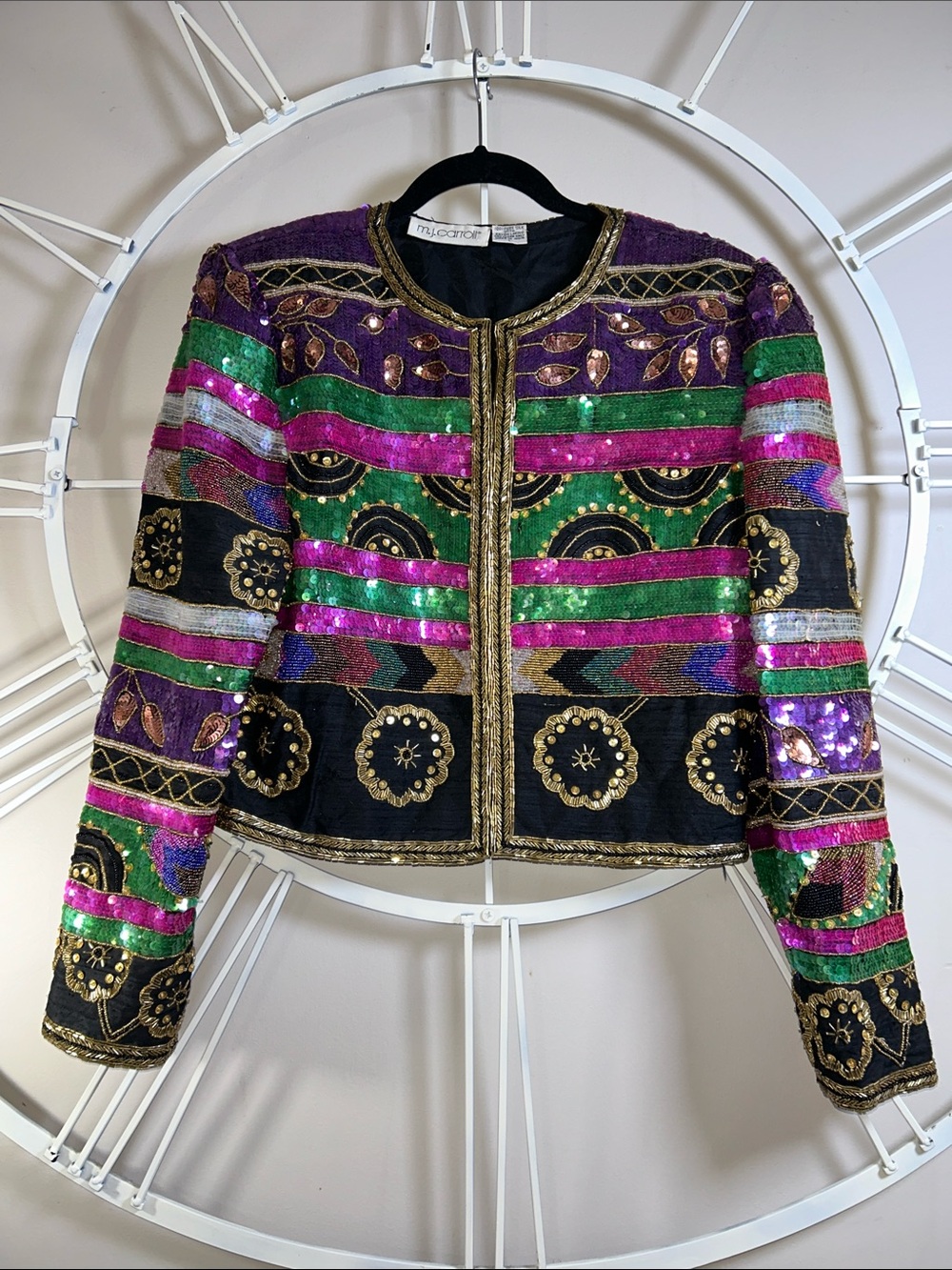 Vintage M.J. Carroll 100% Silk Heavy Beaded and Sequined Trophy Jacket